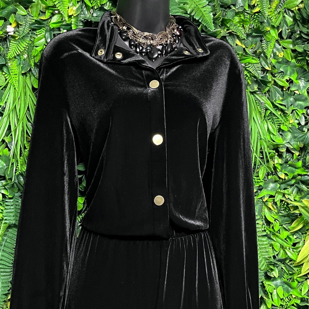 Armani Exchange Jumpsuit Medium Black Velvet Wide Leg Long Sleeve Gold Trim 3865 - Picture 6 of 11
